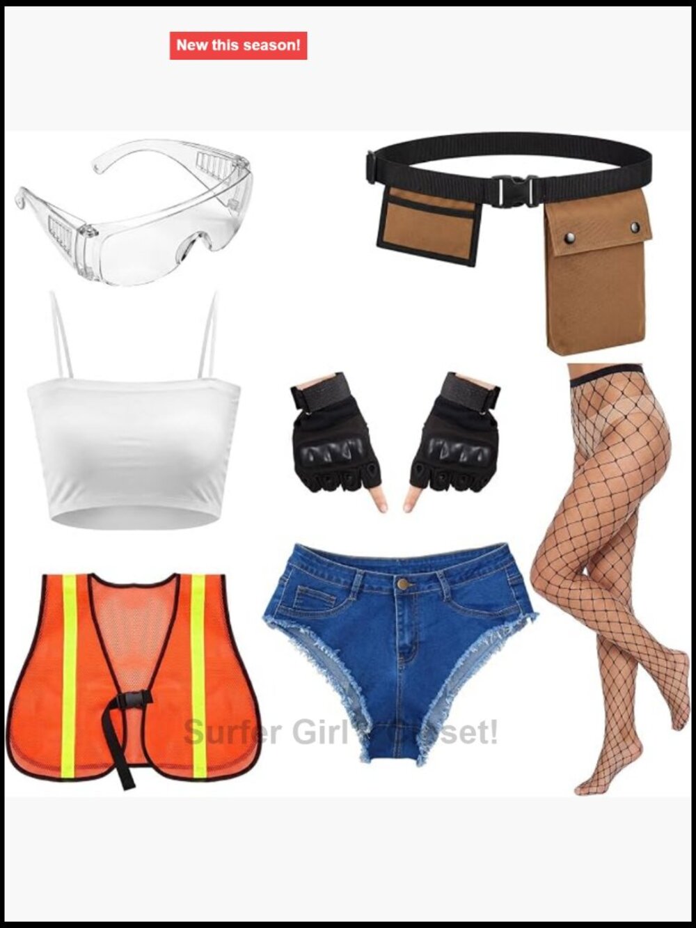 Women's Construction Worker Costume 7pc Halloween Cosplay Adult L